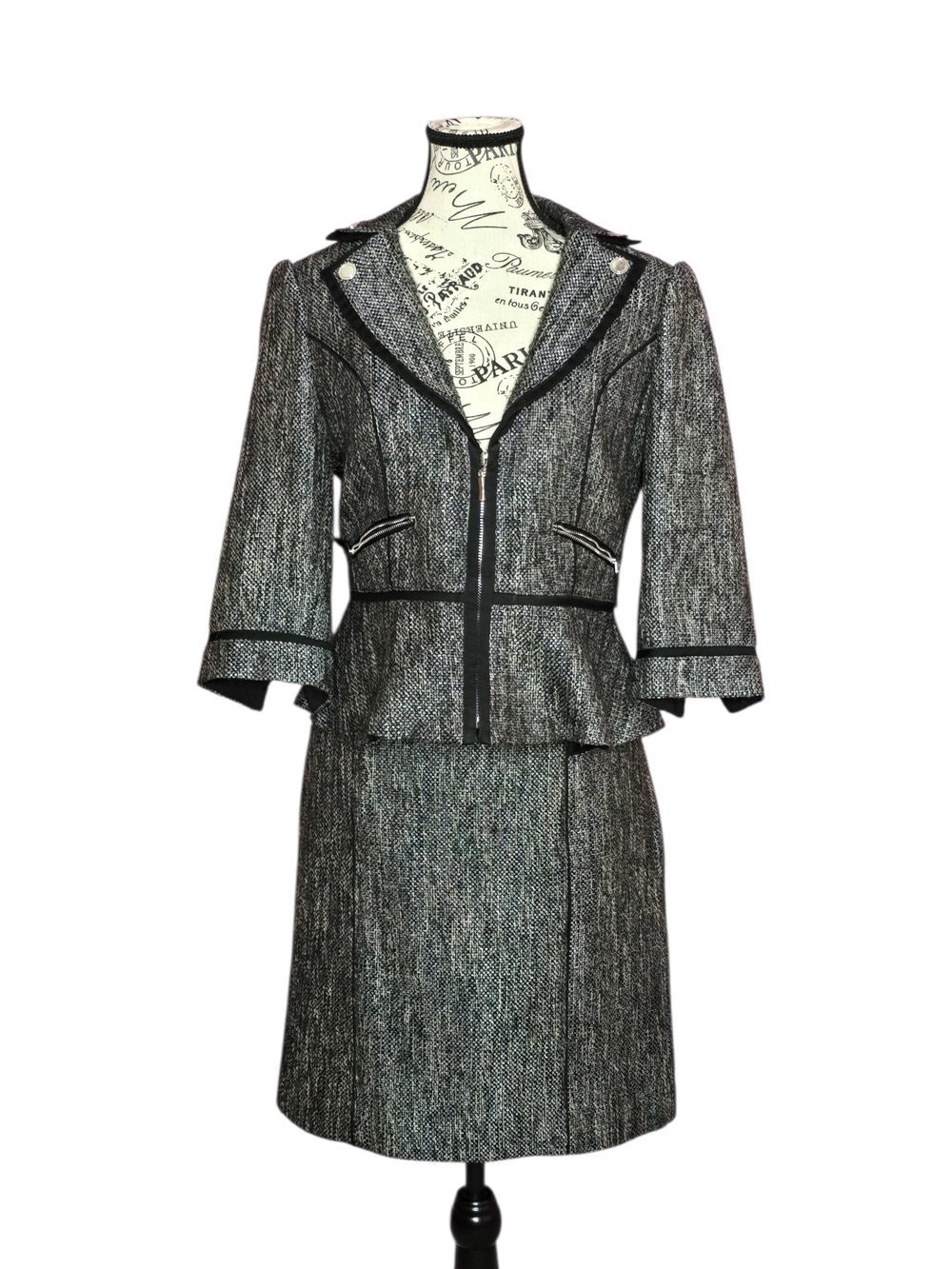 White House Black Market Grey 2 Piece Jacket Skirt Set Wool Blend 6 Small